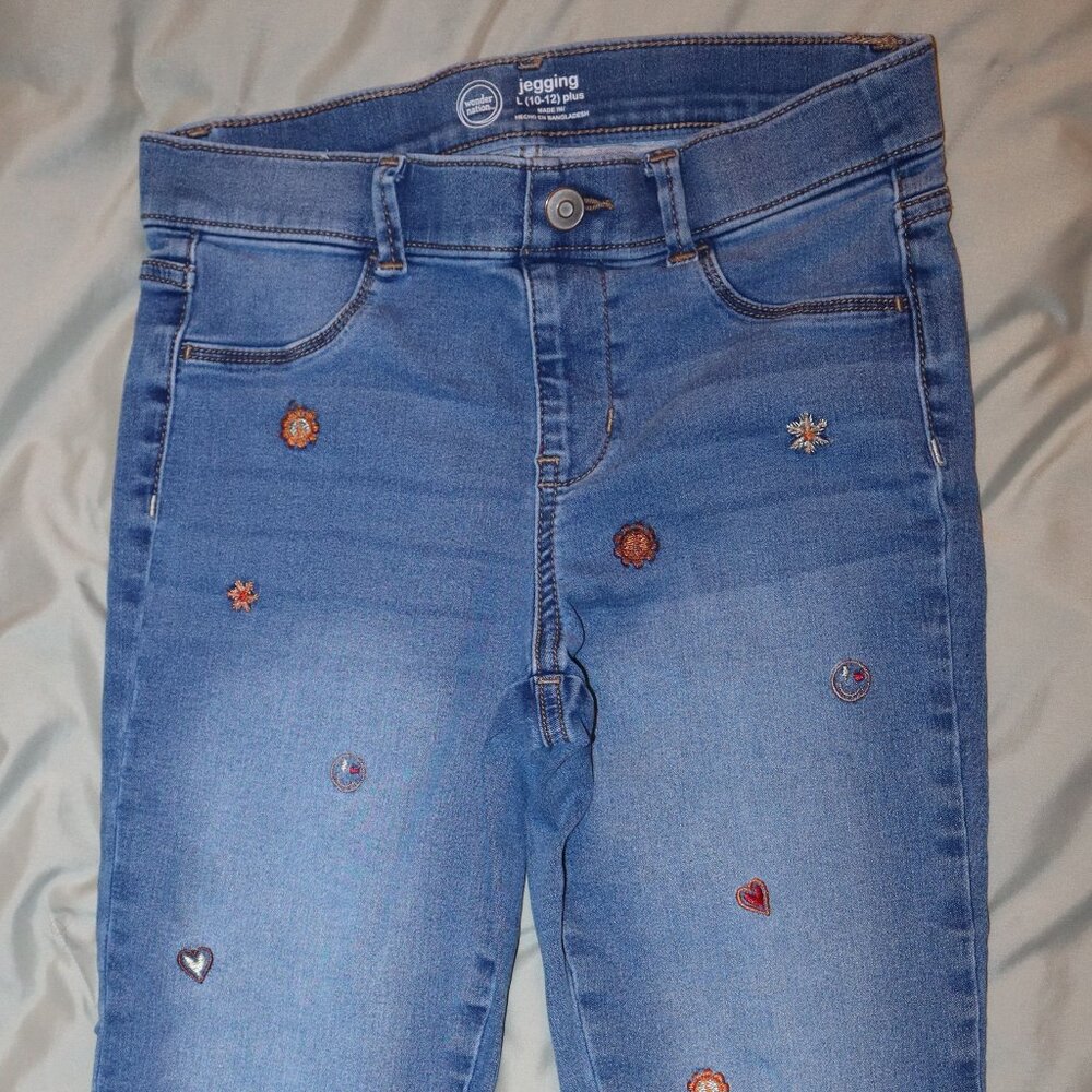 Wonder Nation Girls Fashion Embroidered Jeggings L (10-12) Plus - Picture 2 of 6